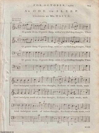 An Ode to Sleep, music and words composed by Mr Olive, published in 1782. AN ODE TO SLEEP SET.