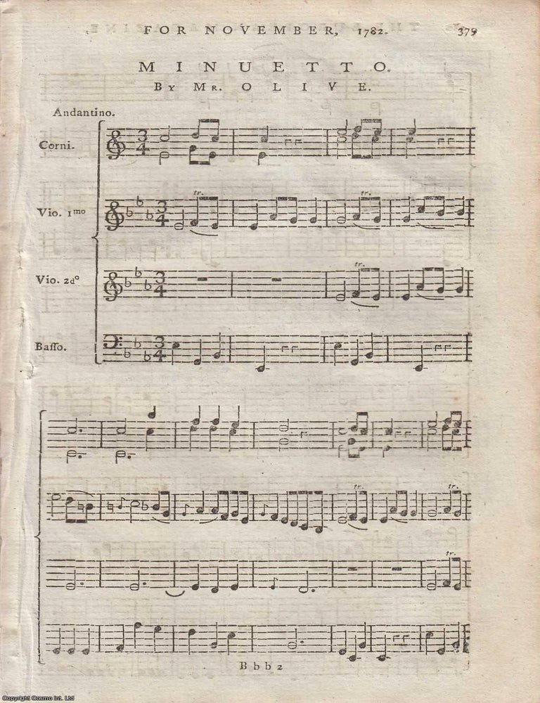 Item #365065 A Minuetto with music and words by Mr Olive, published in 1782. A MINUETTO, MR OLIVE.