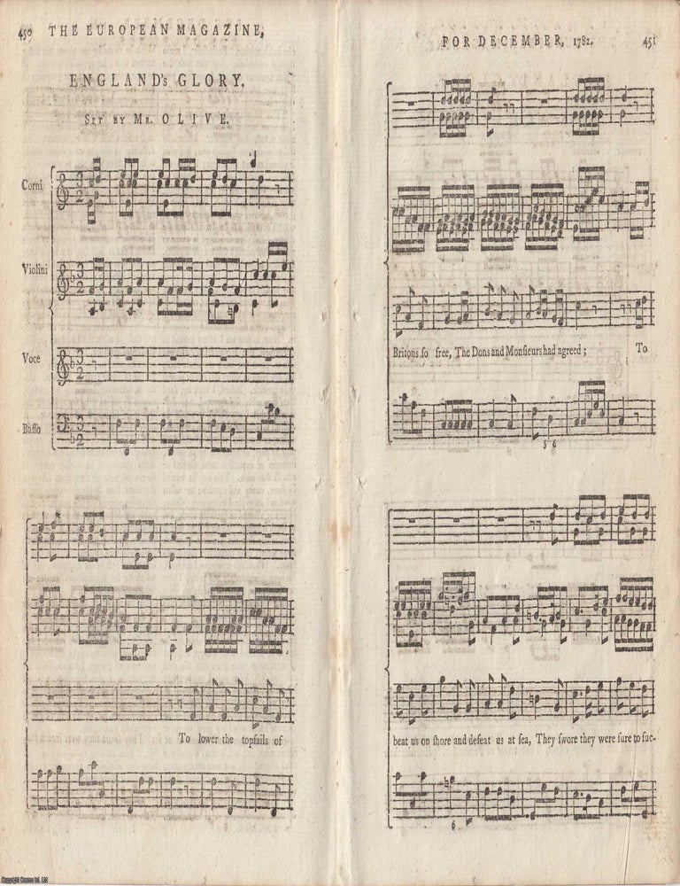 Item #365072 England's Glory, music set by Mr Olive, from the European Magazine, 1782. ENGLAND'S,...