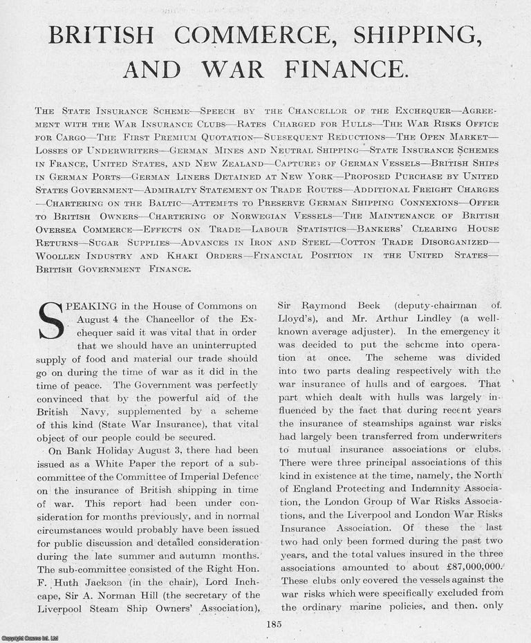 Item #365177 World War 1 : British Commerce, Shipping, and War Finance ; German Finance. An...