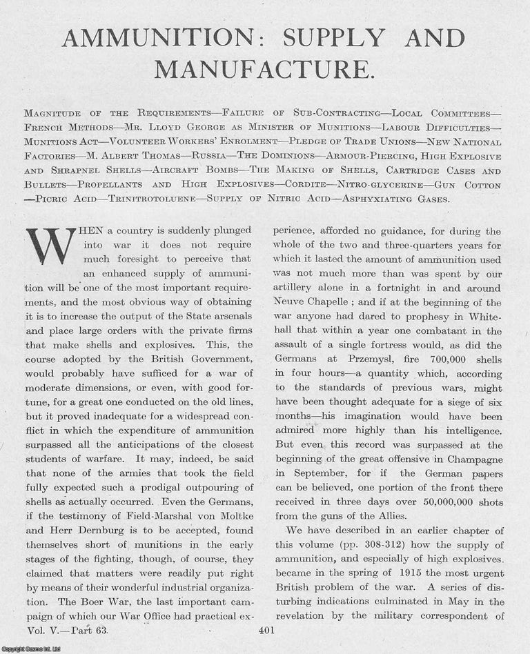 Item #365257 World War 1 : Ammunition : Supply and Manufacture. An uncommon original article from...