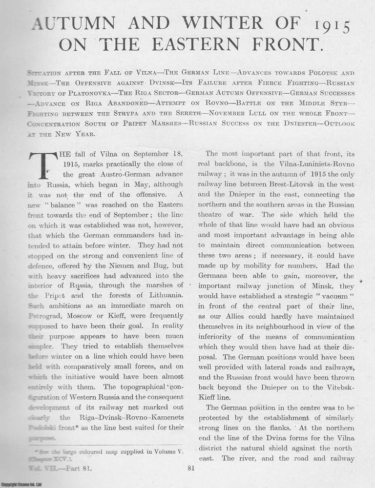 Item #365274 World War 1 : Autumn and Winter of 1915 on the Eastern Front. An uncommon original...