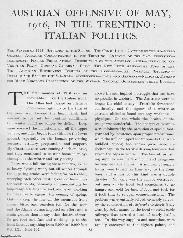Item #365300 World War 1 : Austrian Offensive of May, 1916, in the Trentino : Italian Politics....