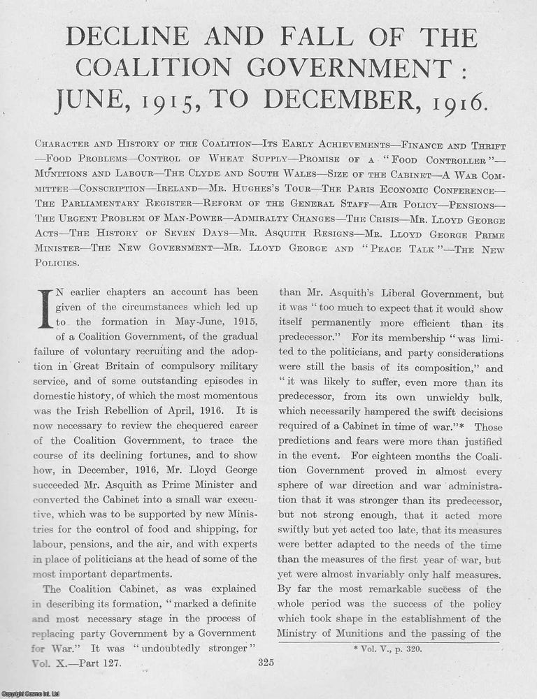 Item #365324 World War 1 : Decline and Fall of the Coalition Government : June, 1915, to...