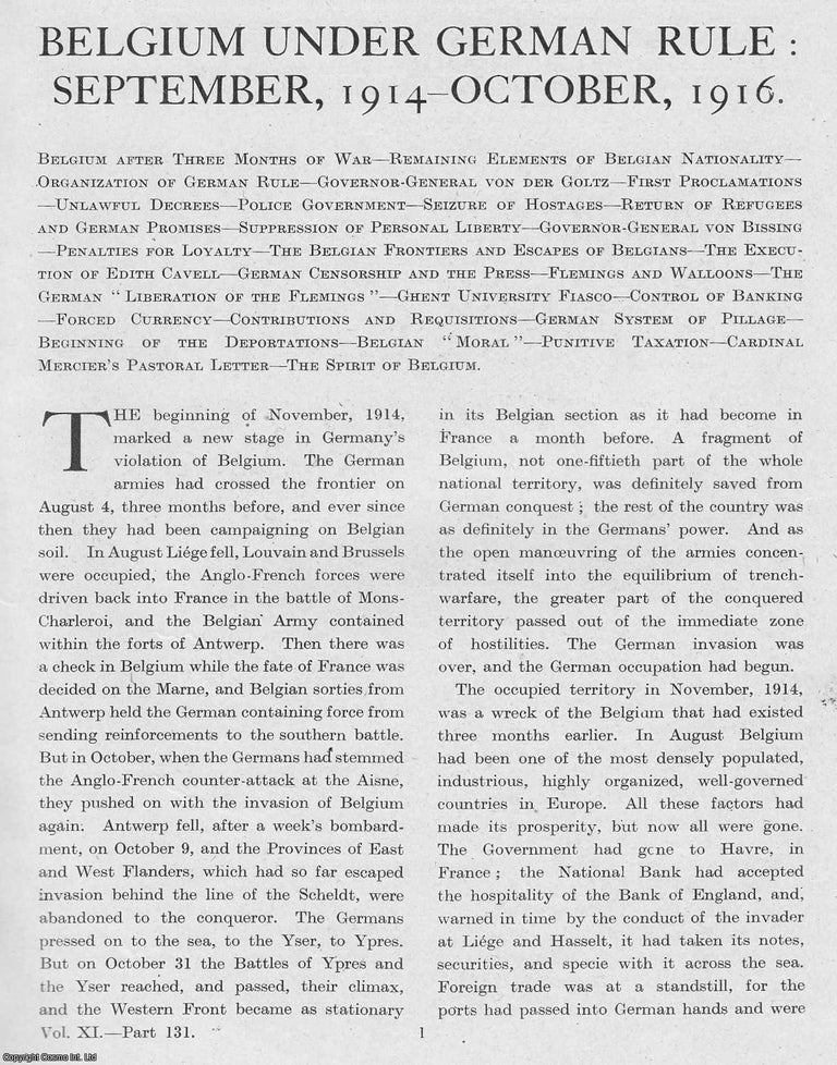 Item #365328 World War 1 : Belgium Under German Rule : September, 1914 to October, 1916. An...