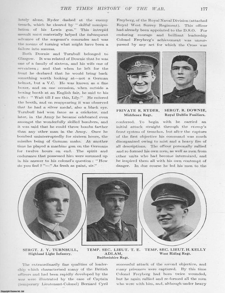 Item #365346 World War 1 : Victoria Crosses of the War (II.). An uncommon original article from The Times History of the War, 1917. Special Staff of War Correspondents.