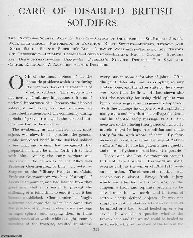 Item #365365 World War 1 : Care of Disabled British Soldiers. An uncommon original article from...