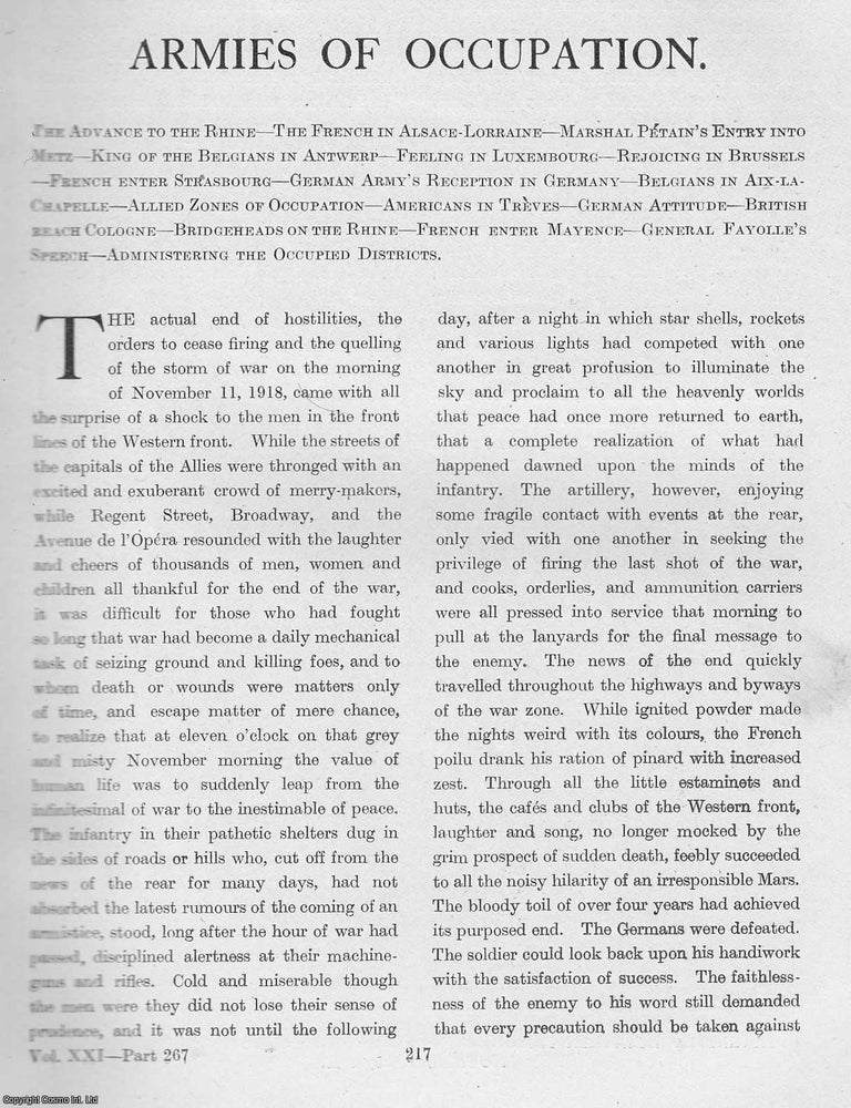 Item #365472 World War 1 : Armies of Occupation. An uncommon original article from The Times...