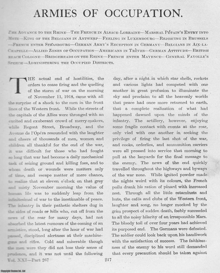 Item #365472 World War 1 : Armies of Occupation. An uncommon original article from The Times...
