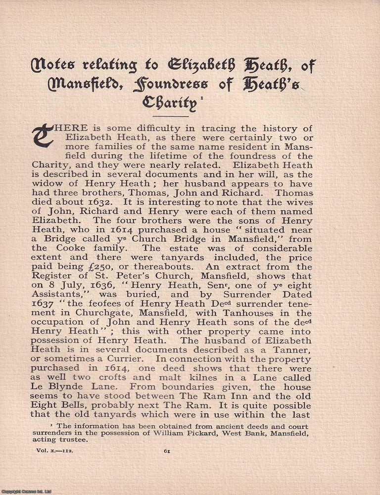 Item #365547 Quakers: Elizabeth Heath, of Mansfield, Foundress of Heath's Charity. An...