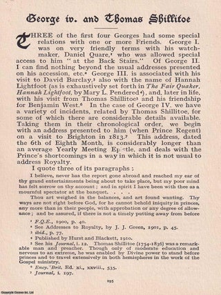 Quakers: George IV and Thomas Shillitoe. An original article from the Journal of the Friends' Historical Society, 1914.