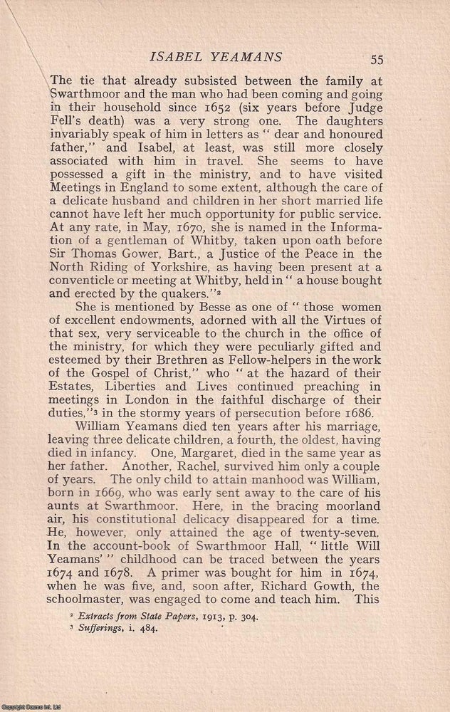 Item #365558 Quakers: Isabel Yeamans. An original article from the Journal of the Friends'...