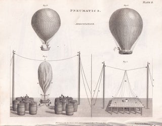 1818. Pneumatics. 19 original plates: Aerostation (ballooning); Air Pumps and Experiments on Air; Barometers; Condensers, Pyrmont Water; Thermometers, Ventilation, etc. From Abraham Rees' Cyclopaedia, or Universal Dictionary of Arts, Sciences, and Literature.