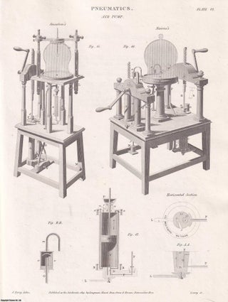 1818. Pneumatics. 19 original plates: Aerostation (ballooning); Air Pumps and Experiments on Air; Barometers; Condensers, Pyrmont Water; Thermometers, Ventilation, etc. From Abraham Rees' Cyclopaedia, or Universal Dictionary of Arts, Sciences, and Literature.