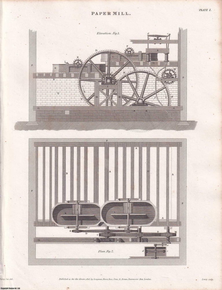 Item #365587 1818. Paper Mills. 2 original plates. From Abraham Rees' Cyclopaedia, or Universal Dictionary of Arts, Sciences, and Literature. PAPER MAKING.