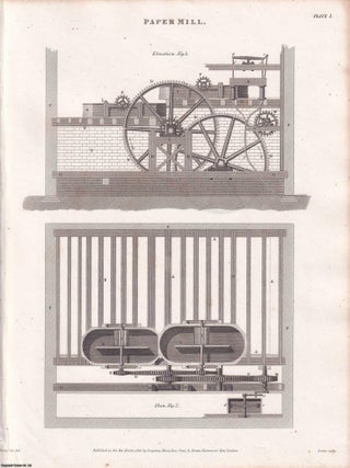 1818. Paper Mills. 2 original plates. From Abraham Rees' Cyclopaedia, or Universal. PAPER MAKING.
