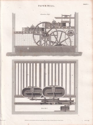 1818. Paper Mills. 2 original plates. From Abraham Rees' Cyclopaedia, or Universal Dictionary of Arts, Sciences, and Literature.