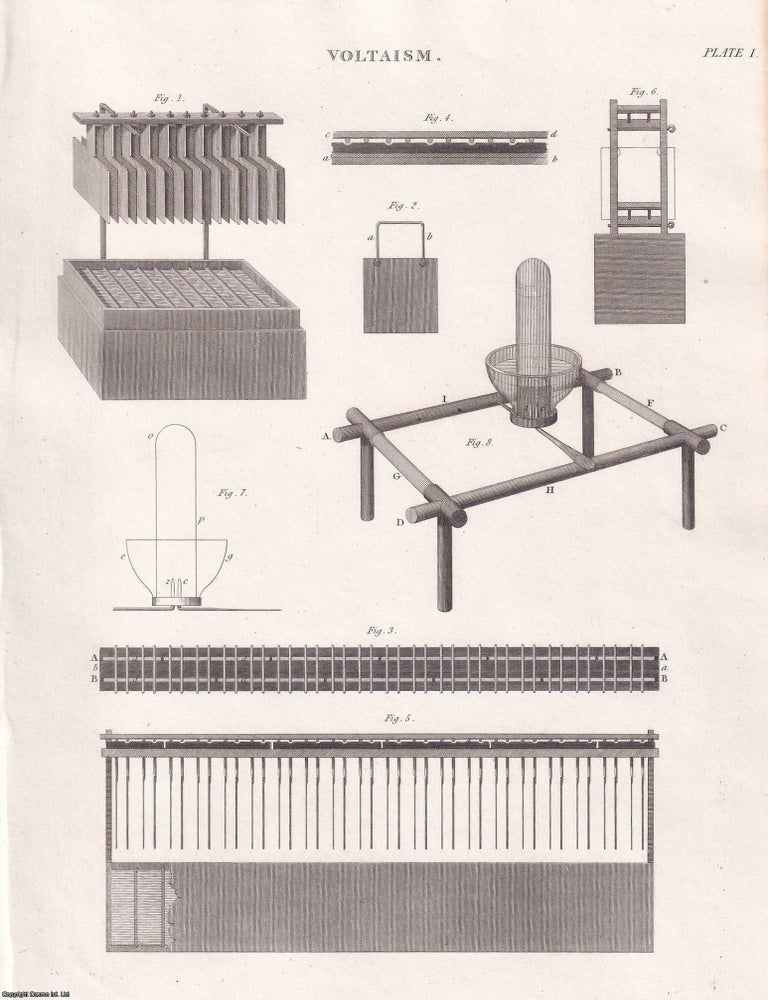 Item #365593 1818. Voltaism. An original plate. From Abraham Rees' Cyclopaedia, or Universal Dictionary of Arts, Sciences, and Literature. ELECTRICITY.