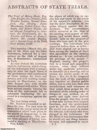 The Trial of Henry Hunt & others for an alleged Conspiracy to overturn the Government, HENRY HUNT AND THE REFORMERS.