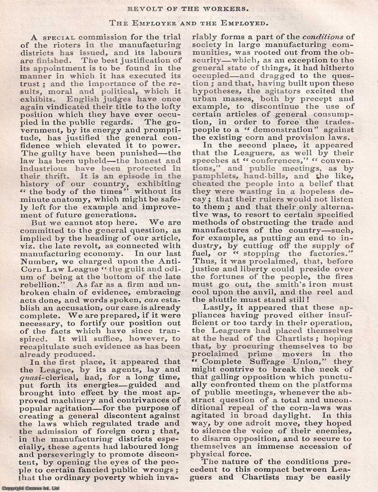 Item #365677 Revolt of the Workers. The Employer and the Employed. Chartist uprisings. 12 pages....