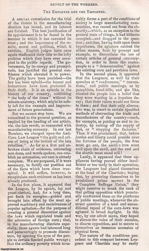 Item #365677 Revolt of the Workers. The Employer and the Employed. Chartist uprisings. 12 pages....