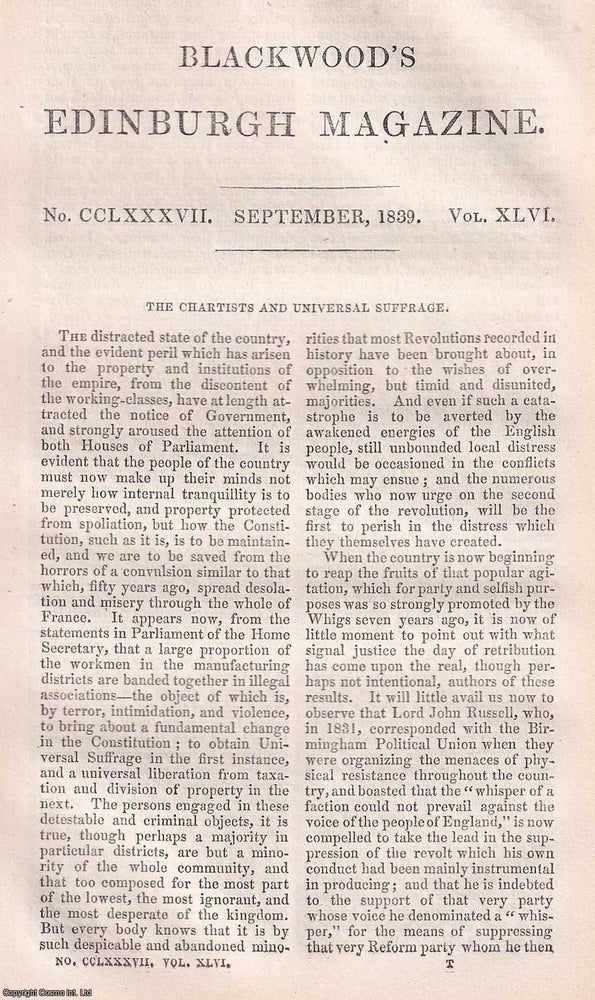 Item #365678 The Chartists and Universal Suffrage. A rare original article from the...