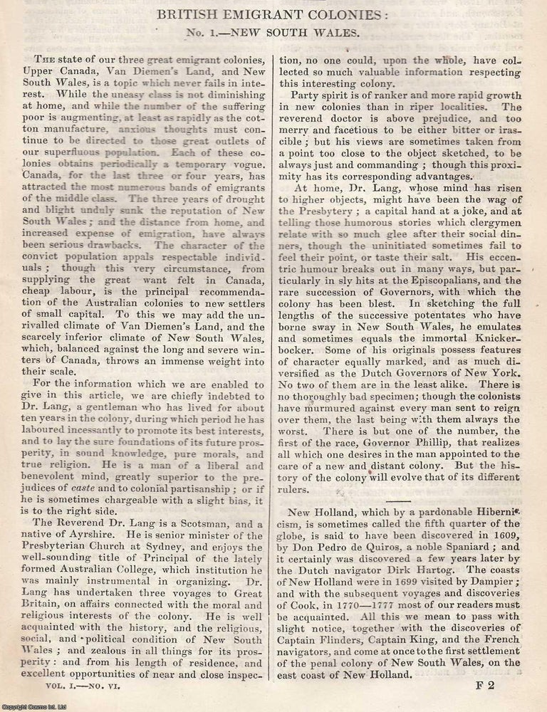 Item #365693 British Emigrant Colonies: New South Wales. Includes mention of Joseph Gerrald,...