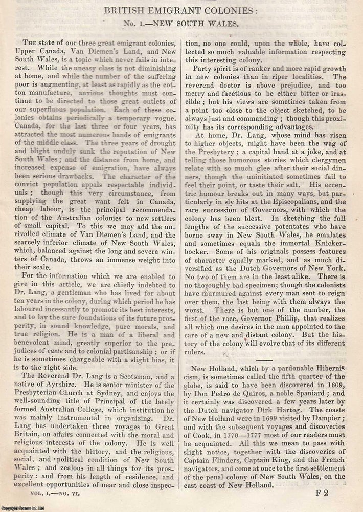 Item #365693 British Emigrant Colonies: New South Wales. Includes mention of Joseph Gerrald,...