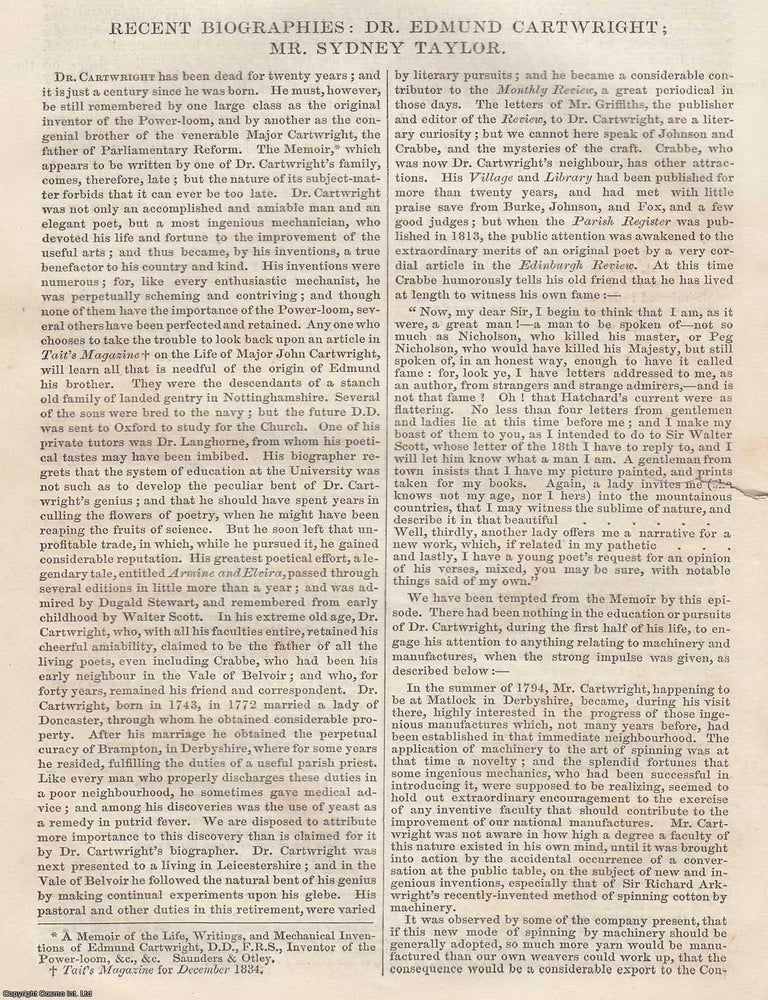 Item #365737 Dr. Edmund Cartwright ; Mr Sydney Taylor. An original article from Tait's...