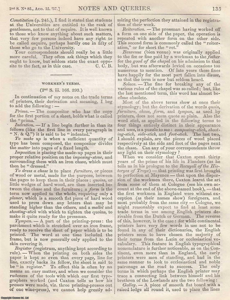 Item #365844 Printer's Words; Workmen's Terms. A group of short articles from the Notes...