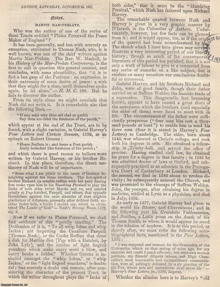 Item #365848 Martin Mar-Prelate. Who was the Author of Plaine Percevall the Peace Maker of...