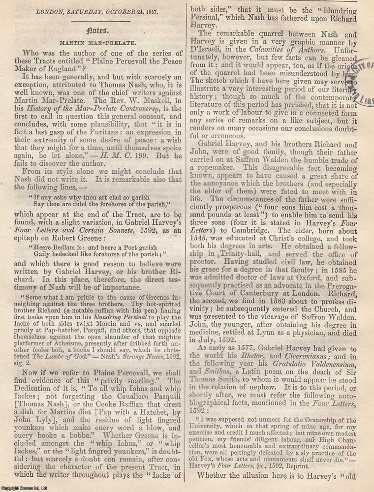 Item #365848 Martin Mar-Prelate. Who was the Author of Plaine Percevall the Peace Maker of...