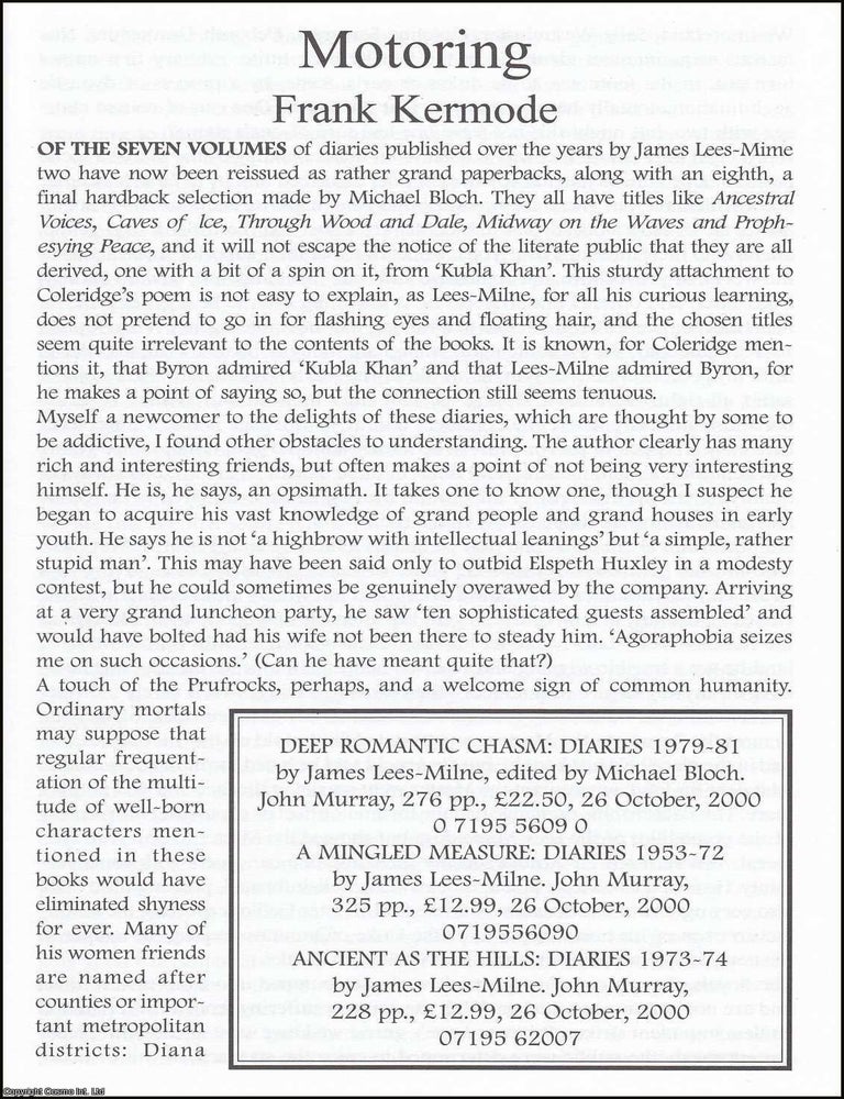 Item #365856 Motoring. The diaries of James Lees-Milne. An original article from The British...