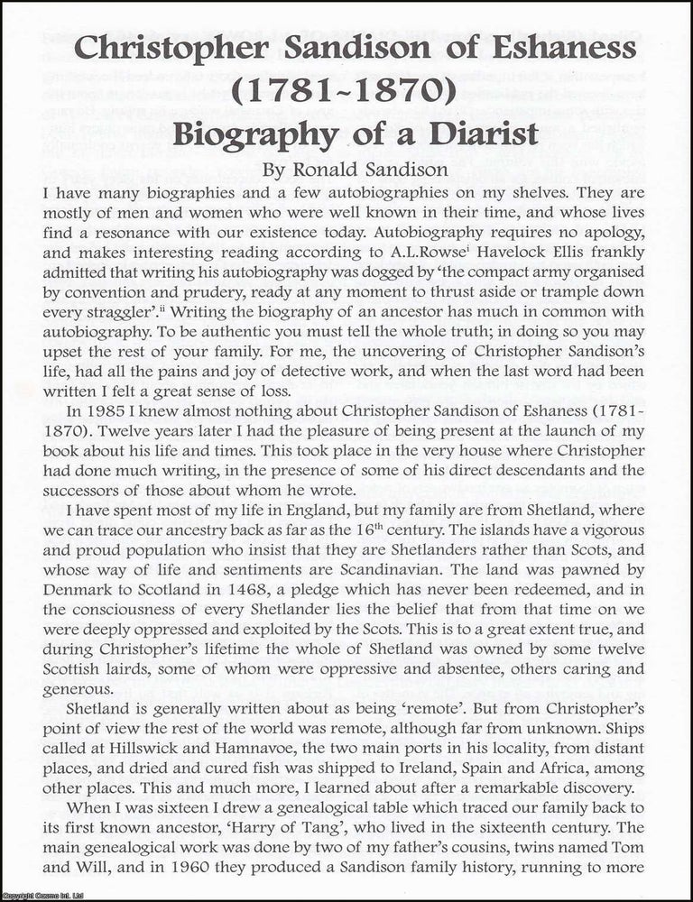 Item #365860 Christopher Sandison of Eshaness, 1781-1870. An original article from The British...