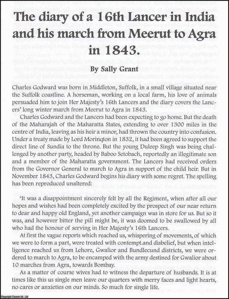 Item #365868 The Diary of a 16th Lancer in India and his march from Meerut to Agra in 1843. An...