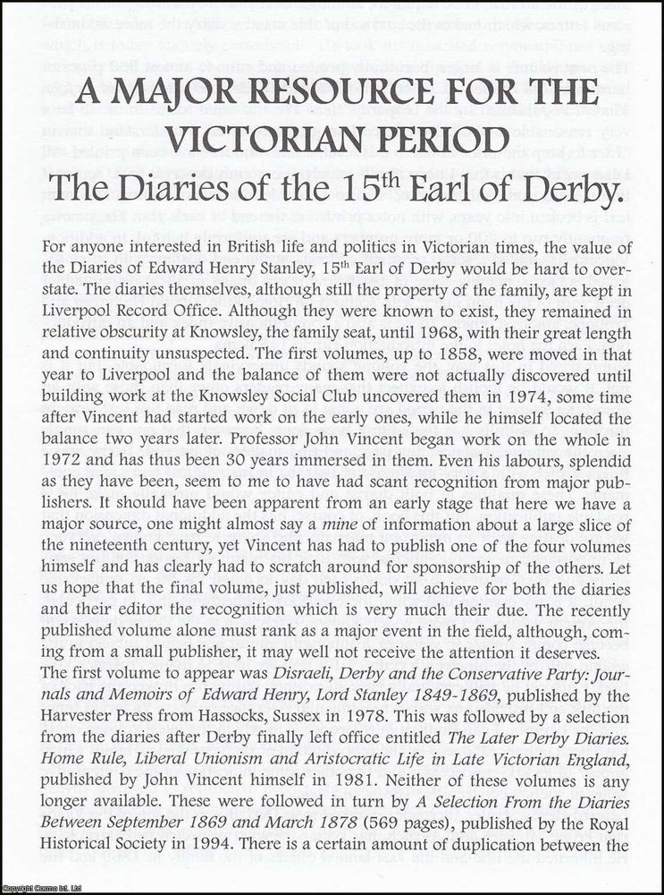 Item #365871 The Diaries of the 15th Earl of Derby. An original article from The British Diarist...