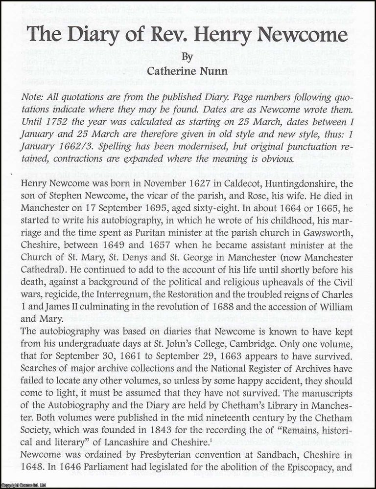 Item #365873 The Diary of Rev. Henry Newcome. An original article from The British Diarist...