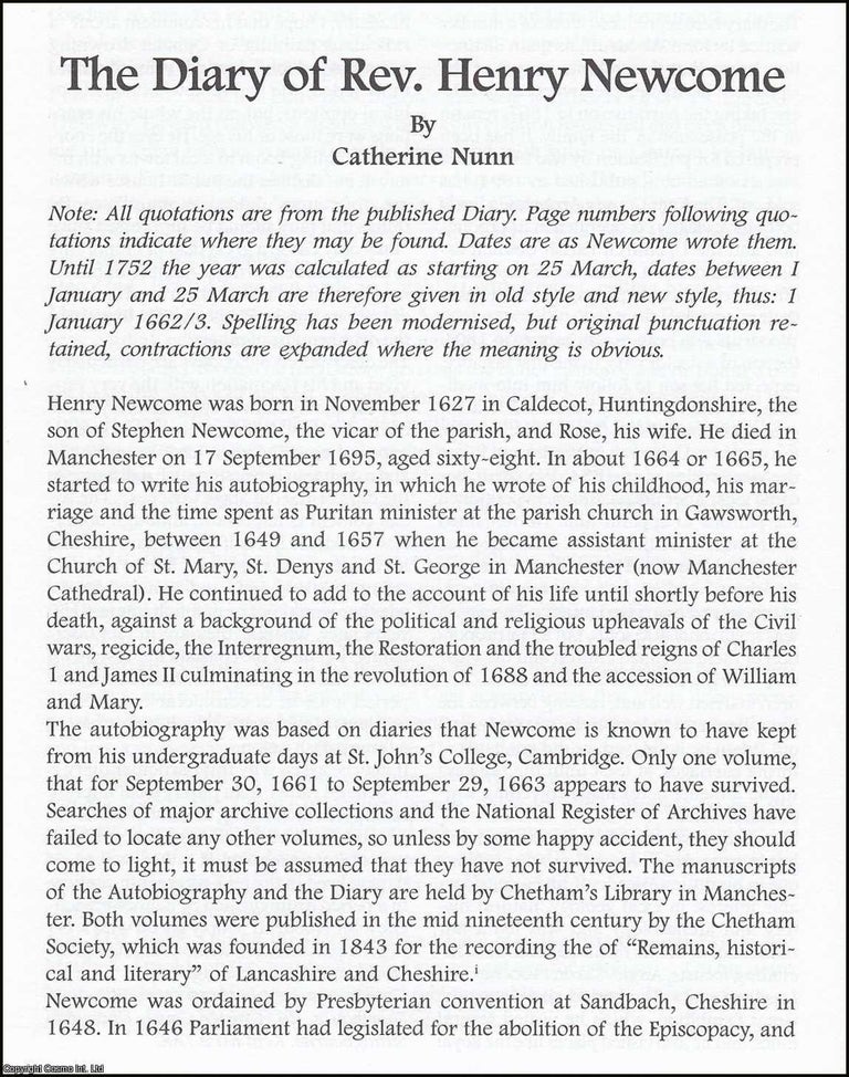 Item #365873 The Diary of Rev. Henry Newcome. An original article from The British Diarist...