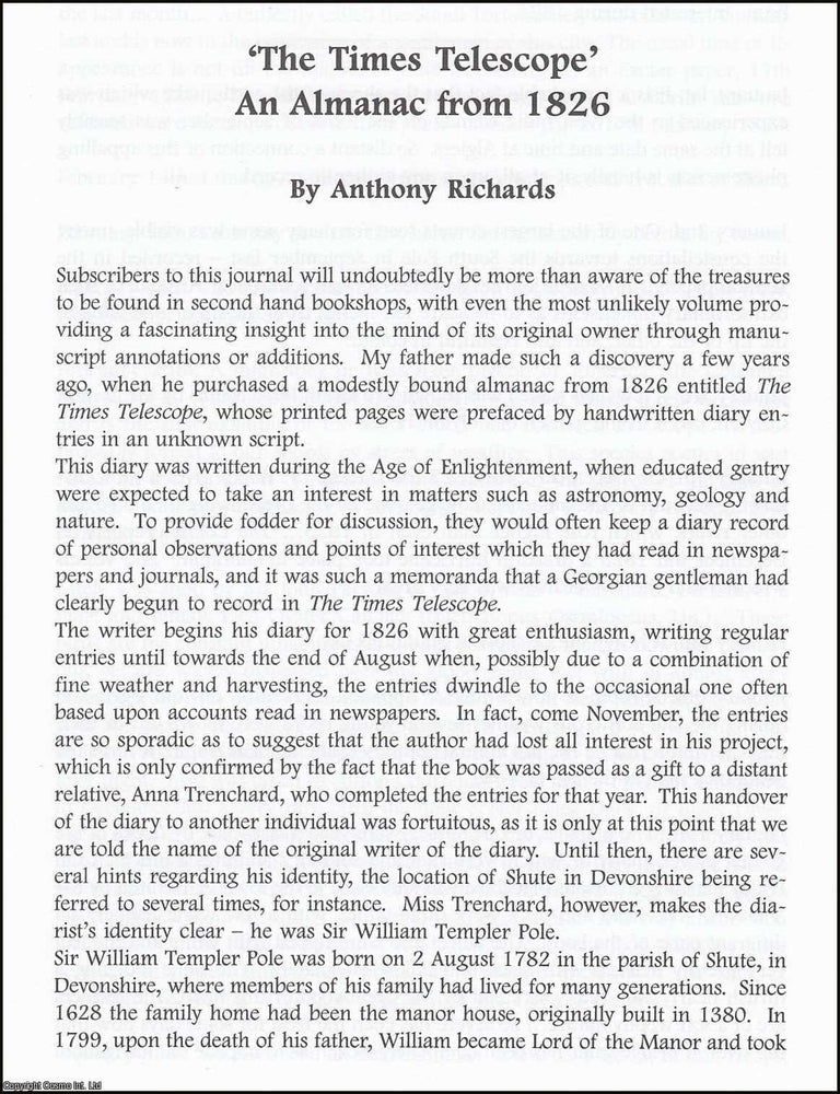 Item #365876 The Times Telescope. An Almanac from 1826. An original article from The British...