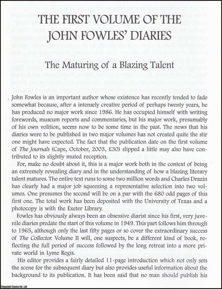 Item #365877 The First Volume of the John Fowles' Diaries. An original article from The...