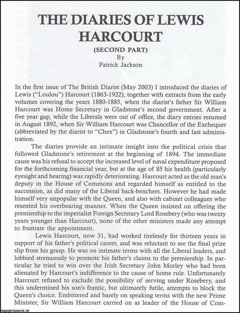 Item #365882 The Diaries of Lewis Harcourt. Part 2. An original article from The British Diarist...