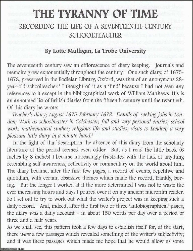 Item #365883 The Life of a 17th Century Schoolteacher. An original article from The British...