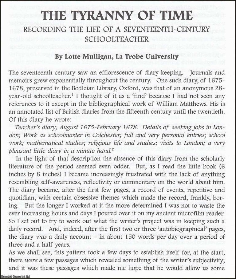 Item #365883 The Life of a 17th Century Schoolteacher. An original article from The British...