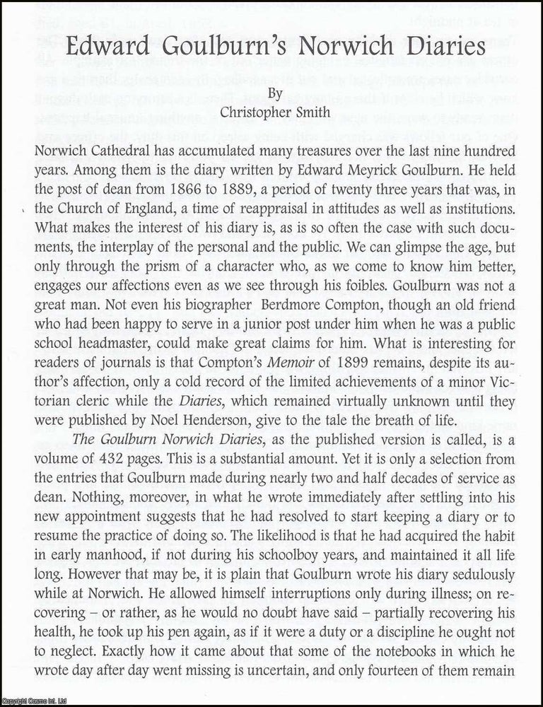 Item #365885 Edward Goulburn's Norwich Diaries. An original article from The British Diarist...