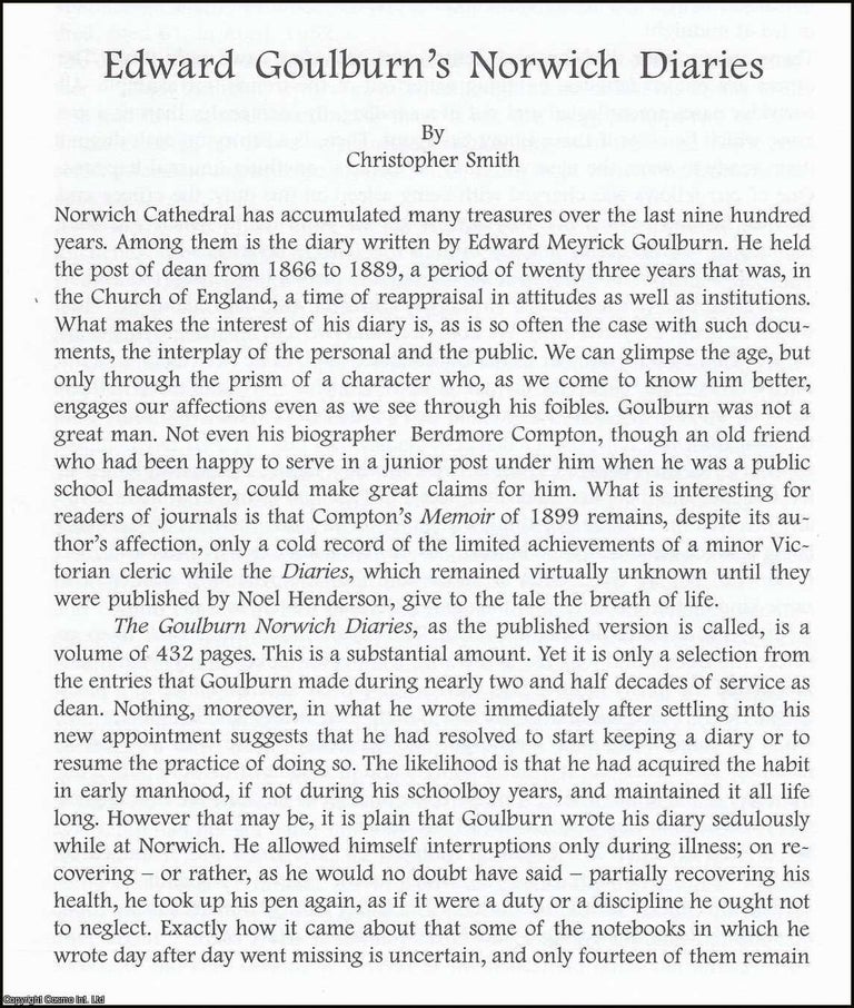 Item #365885 Edward Goulburn's Norwich Diaries. An original article from The British Diarist...
