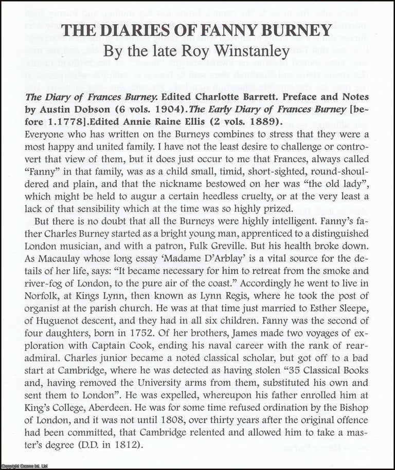 Item #365889 The Diaries of Fanny Burney. An original article from The British Diarist journal,...