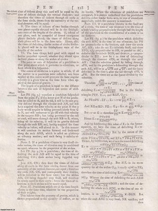 The pendulum, a vibrating body suspended from a fixed point. A rare original article from the Encyclopaedia Britannica, Edinburgh Edition 1797.