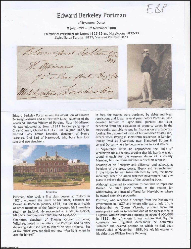 Item #365920 Edward Berkeley Portman of Bryanston, Dorset, 9 July 1799 - 19 November 1888. Member...