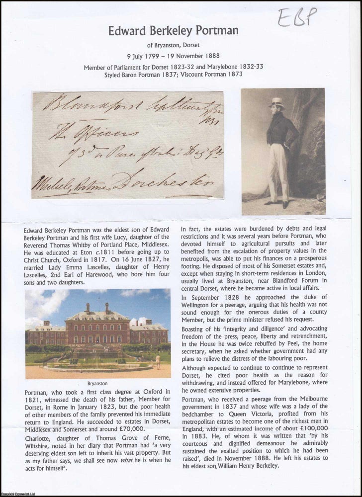 Item #365920 Edward Berkeley Portman of Bryanston, Dorset, 9 July 1799 - 19 November 1888. Member...