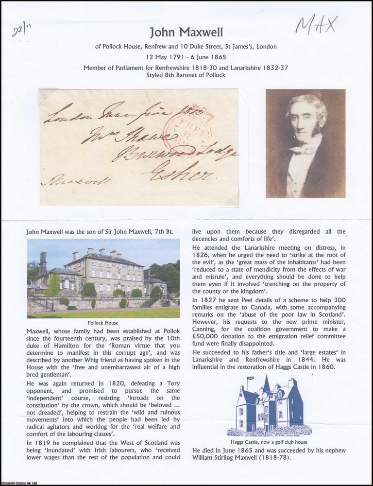 Item #365923 John Maxwell of Pollock House, Renfrew and 10 Duke Street, St James's, London,...